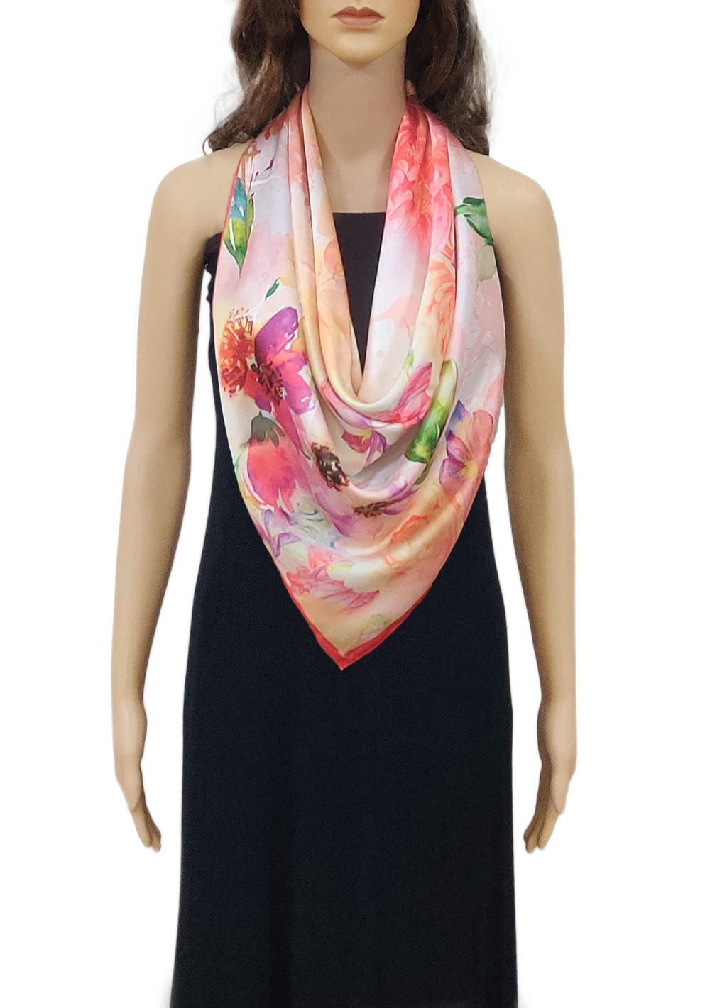 ONE ECHELON Satin Silk Scarf for Women Lightweight Fashion Scarves, Wrap in Floral Pattern for Spring Fall Summer (Yellow and Red), Female