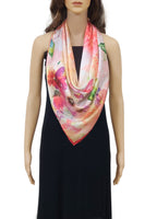 ONE ECHELON Satin Silk Scarf for Women Lightweight Fashion Scarves, Wrap in Floral Pattern for Spring Fall Summer (Yellow and Red), Female