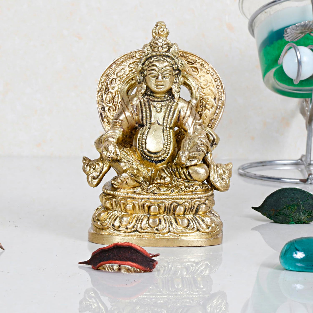 ARTVARKO™ Brass Lord Kuber Maharaj Sitting on Lotus Singhasana Treasure Wealth Murti Statue for Tijori Locker Money Safe Kubera Idol 3.5 Inch