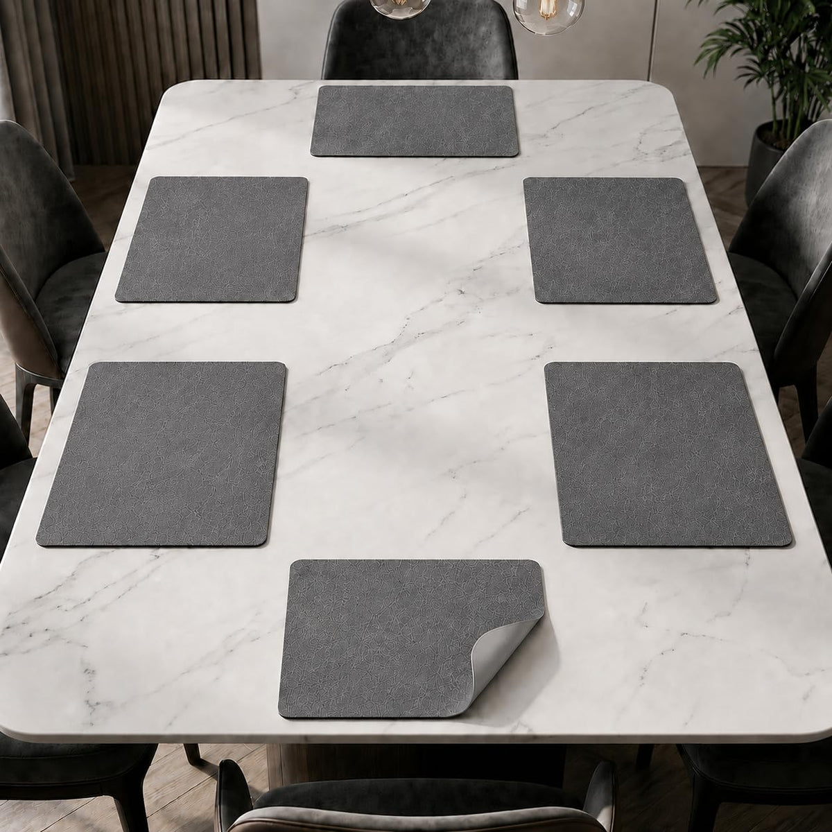 The Table Tales Premium Double-Sided PU Leather Placemat Set of 6 | Reversible Waterproof Heat Resistant Table Mats | Kitchen Dining Accessories | 45 x 30 cm (Space Grey) Kafalo