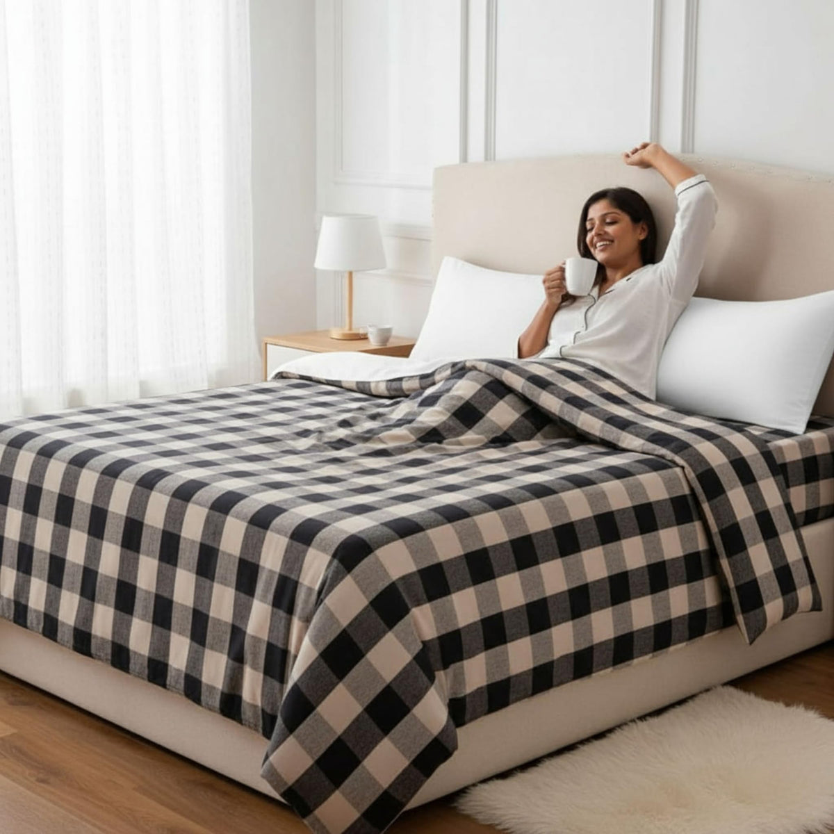 Hornbill Enterprises 100% Pure Cotton Blanket/Single Size Solapur Cotton Chaddar/Bedsheet/Reversible Blanket for Daily use (60x90 inches) Set of 1 (Sandal Black) Kafalo