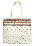 srishopify handicrafts Women Handbag Small Size Banjara Traditional Mini Handle Bag handmade Hand Purse Cotton 9x7x3 Inch Size original Beads Thread Work (white handbag)
