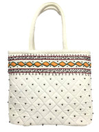 srishopify handicrafts Women Handbag Small Size Banjara Traditional Mini Handle Bag handmade Hand Purse Cotton 9x7x3 Inch Size original Beads Thread Work (white handbag)