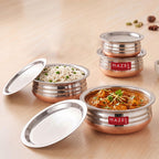 HAZEL Copper Bottom Uruli with Lid | Stainless Steel Biryani Cooking and Serving Pot Set of 4 (800 ML, 1200 ML, 1600 ML, 2000 ML)