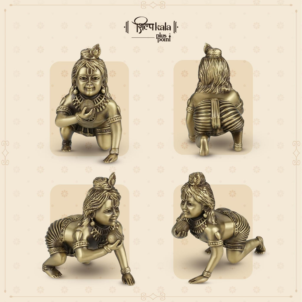 Brass Shringar Ladoo Gopal | Premium Krishna Brass Murti for Home Decor, Mandir & Office | Elegant Gift for Housewarming, Festivals & Special Occasions (Coffee Antique Finish)
