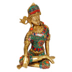 ARTVARKO Brass Murti of Lord Indra Dev Mahavastu Rain God | Color Gemstone Handwork Inder Dev| Vastu Remedy | FengShui | Height 9.5 inches.