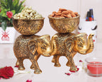 KridayKraft Metal Elephant Dry Fruit Bowl Showpiece Gold Polish for Your Home,Office Table Decorative,Elephant Showpiece Bowl Set (2 Pcs) for Gift,Animal Figurines...