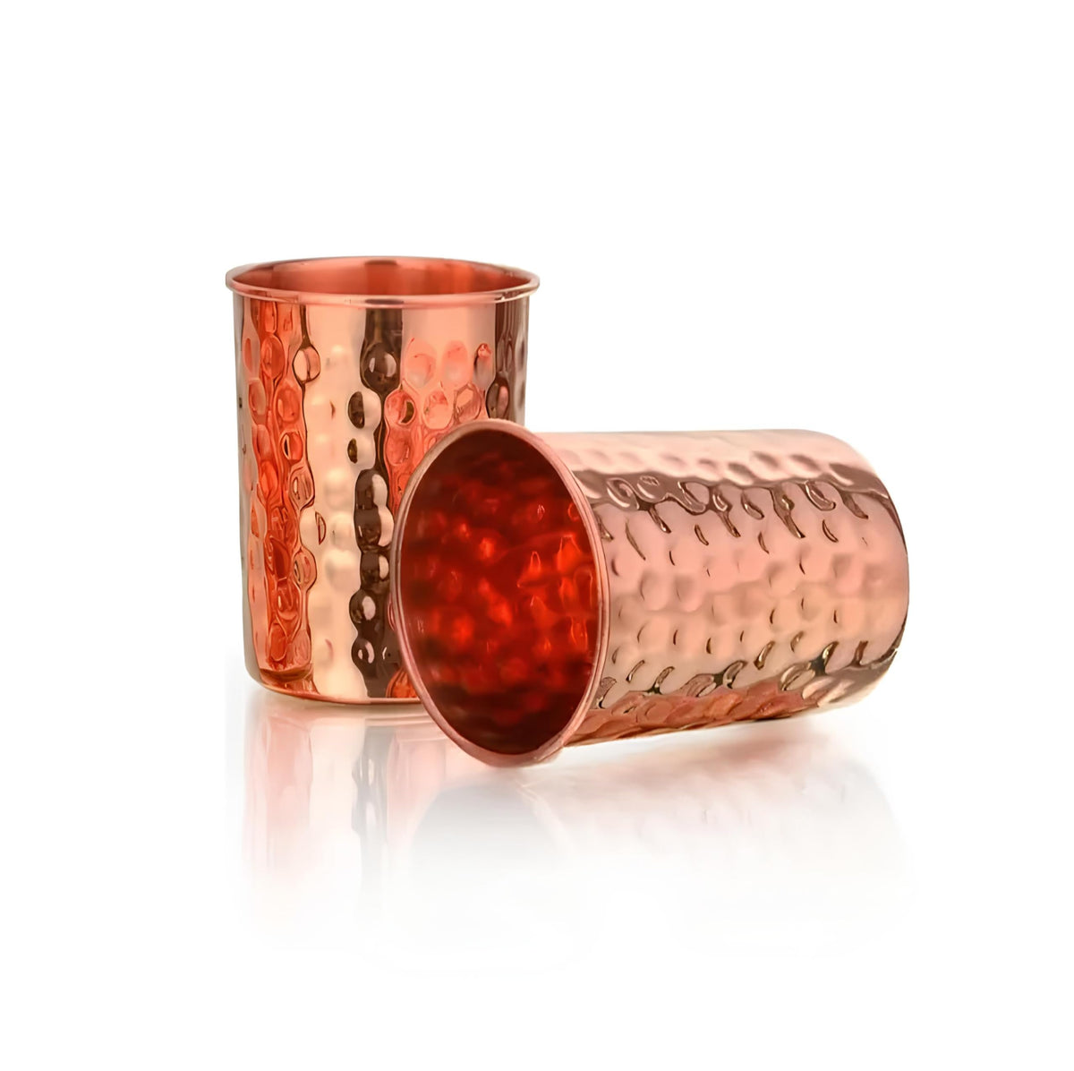 Adoko 100% Pure Copper Hammered Tumbler 300ml | Ayurvedic Drinking Glass for Water | Traditional Handcrafted Copper Utensil – 4Pcs Set