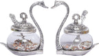 KridayKraft Metal Kissing Swan (Duck) Glass Bowl with Spoon for Saunf Supari Tray, Dry Fruit and Candy,Mukhwas Traditional Serving Bowl Set,Pack of 2 Pieces,Animal Showpiece Figurine & Gifting idol...