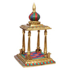 ARTVARKO™ Brass Temple Handcrafted Multicolor Gemstone for Goddess Pooja Ghar Mandir Height 13 Inch.