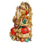 ARTVARKO Ganesha Idol Brass with Multicolor Stone Handwork Ganesh Bhagwan Large Statue God Ganpati Murti 12 Inch