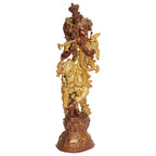 Svarup Brass Krishna Bhagwan Idol Murli Kishan Murti Playing Bansuri Gift for Home Mandir Decor Marriage Height 29 Inch Weight 16 Kg Brown and Gold