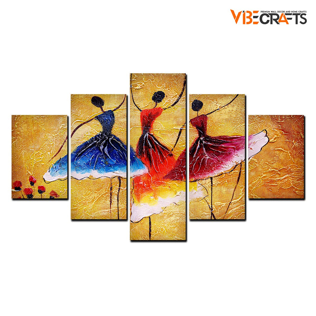 VIBECRAFTS Three Women doing Spanish Dance 5 Pieces Canvas Wall Painting For Home|Office|Living Room|Gift (PTVC5Pcs1_5502)