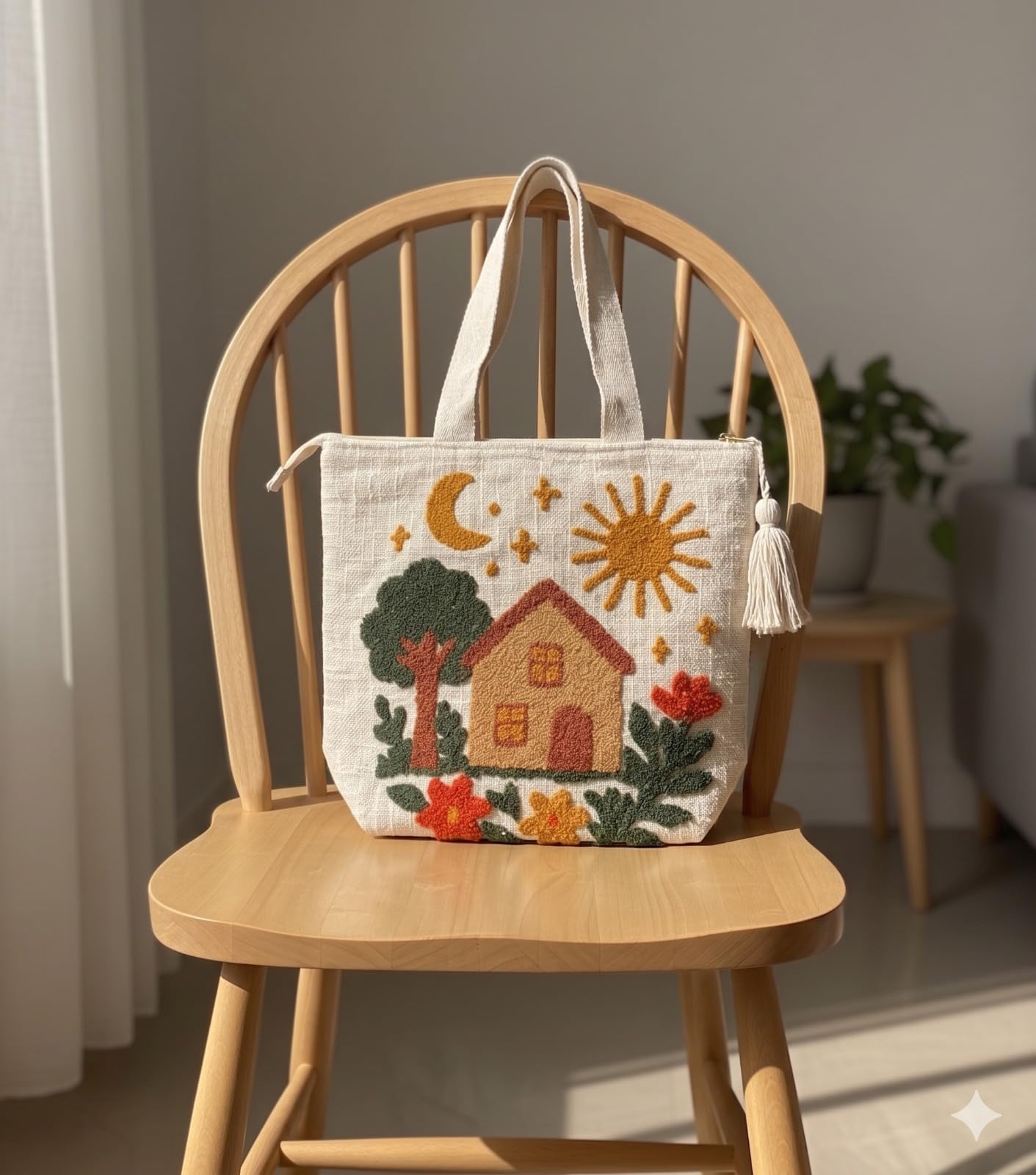 Cotton Tote Bag for Women 16 x 16 Inch | Cotton Canvas Shoulder Handbag with Zipper & Tassel | Reusable Shopping Tote Bag for Office, College, Travel, Grocery & Daily Use | Daisy Print (Design - 4)
