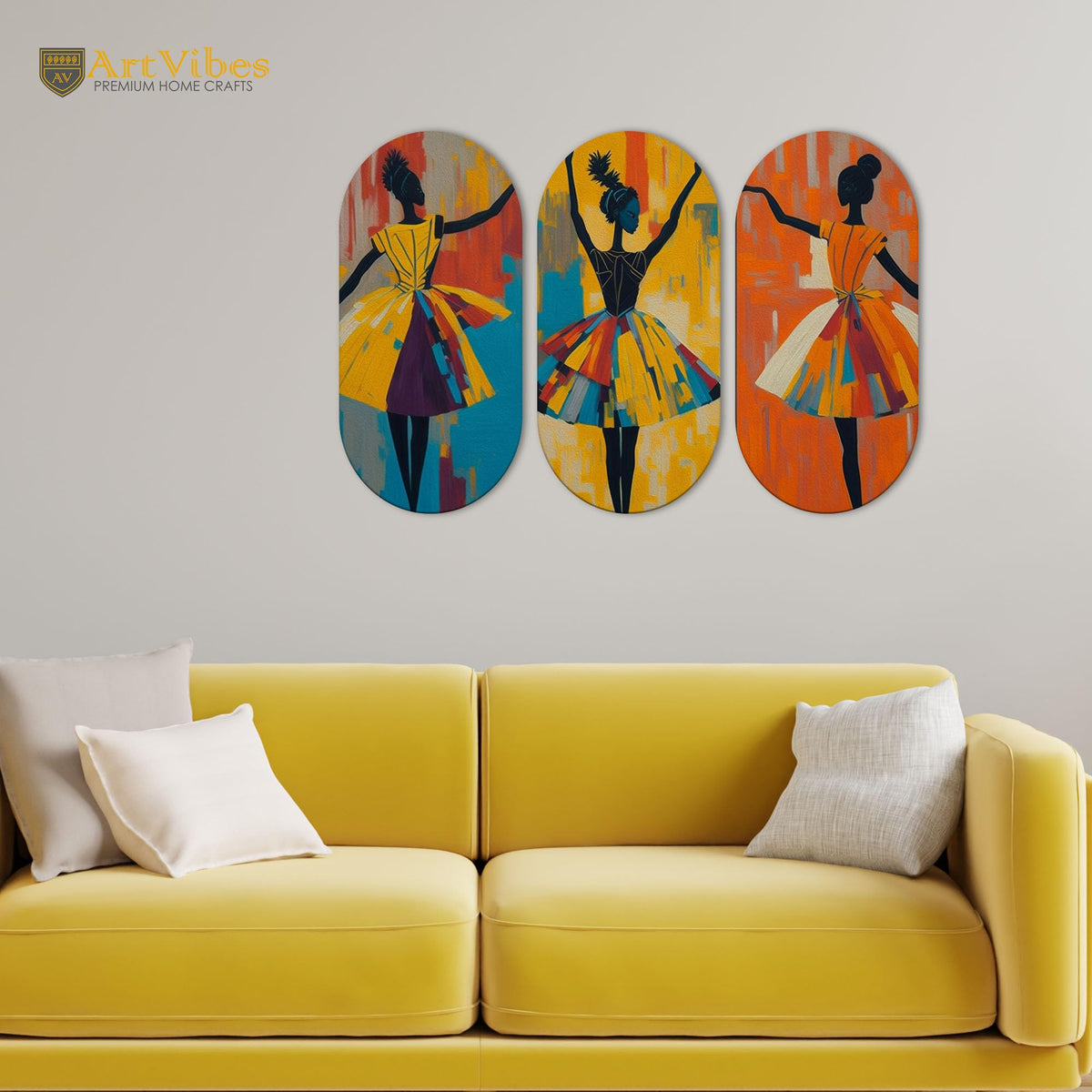 Artvibes Abstract Art Dancers Wooden Wall Hanging for Home Decor | Living Room | Wall Paintings | Wall Illustrations | Graphic Craft | Door Hanging Art Items | Gift Items (WH_9002N), Set of 3