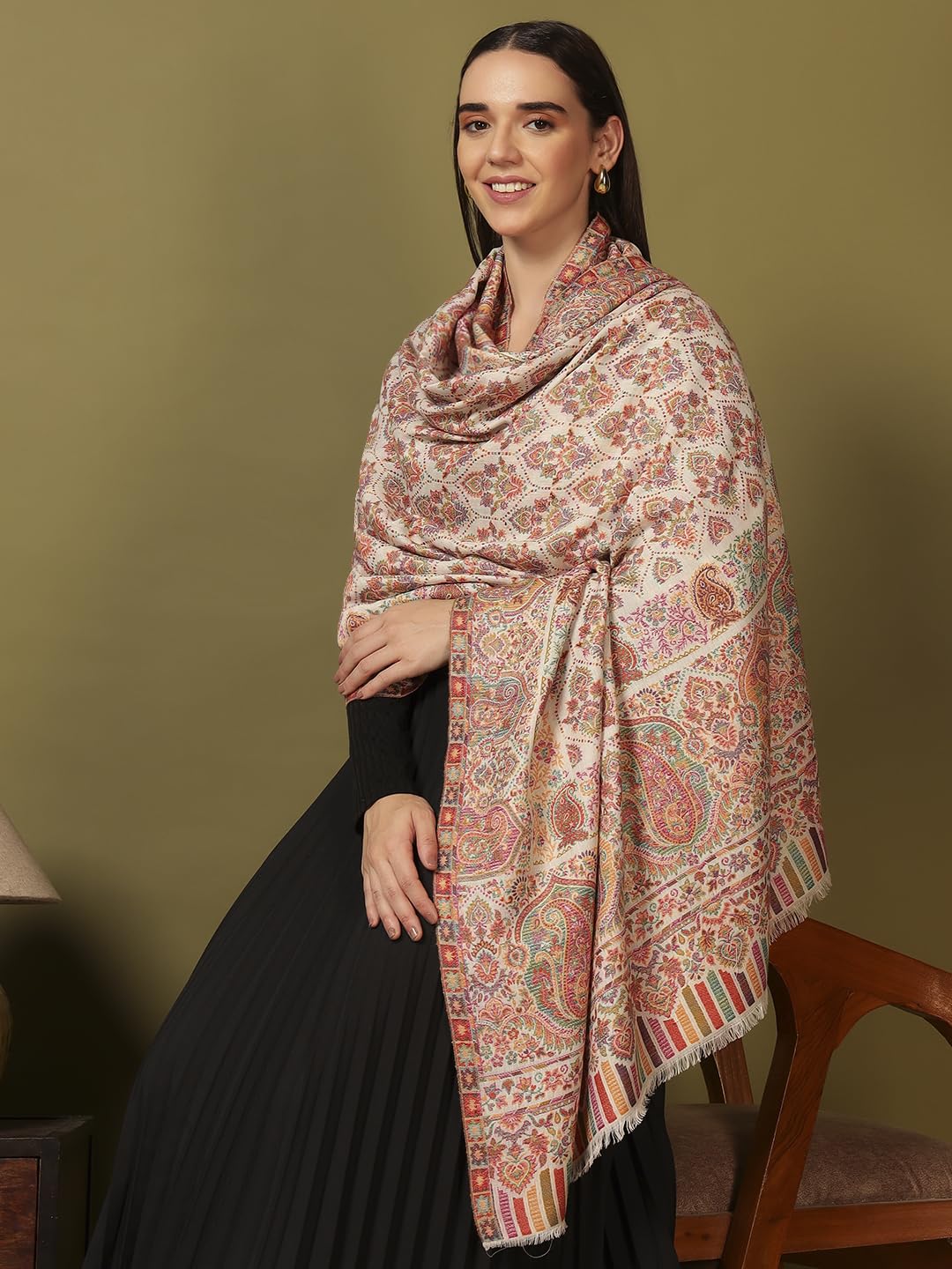 Pashmoda Women Gulraiz Kaani Wool Blend Kashmiri Shawl (Size: 40x80in, 101x203cm) RSS43