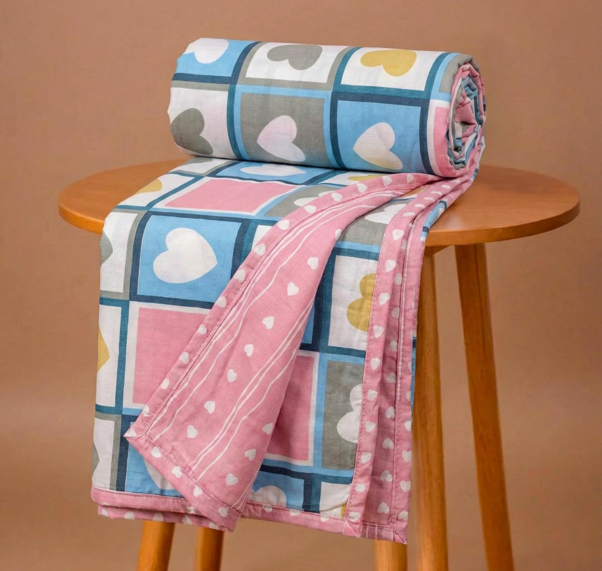 VAS COLLECTIONS Cotton AC Blanket for Single Bed (152 x 225 cm) | Reversible Soft Lightweight All-Season Blanket | Skin-Friendly & Breathable Comforter (Sweetheart Checks) Kafalo