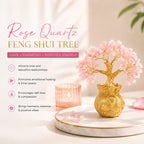 Habere India-All the Cultures Fabricating India Rose Quartz Crystal Tree in Gold Pot | Feng Shui Tree for Love, Harmony & Positive Energy | Healing Crystal Home Decor (L15 x W10 x H17 cm)
