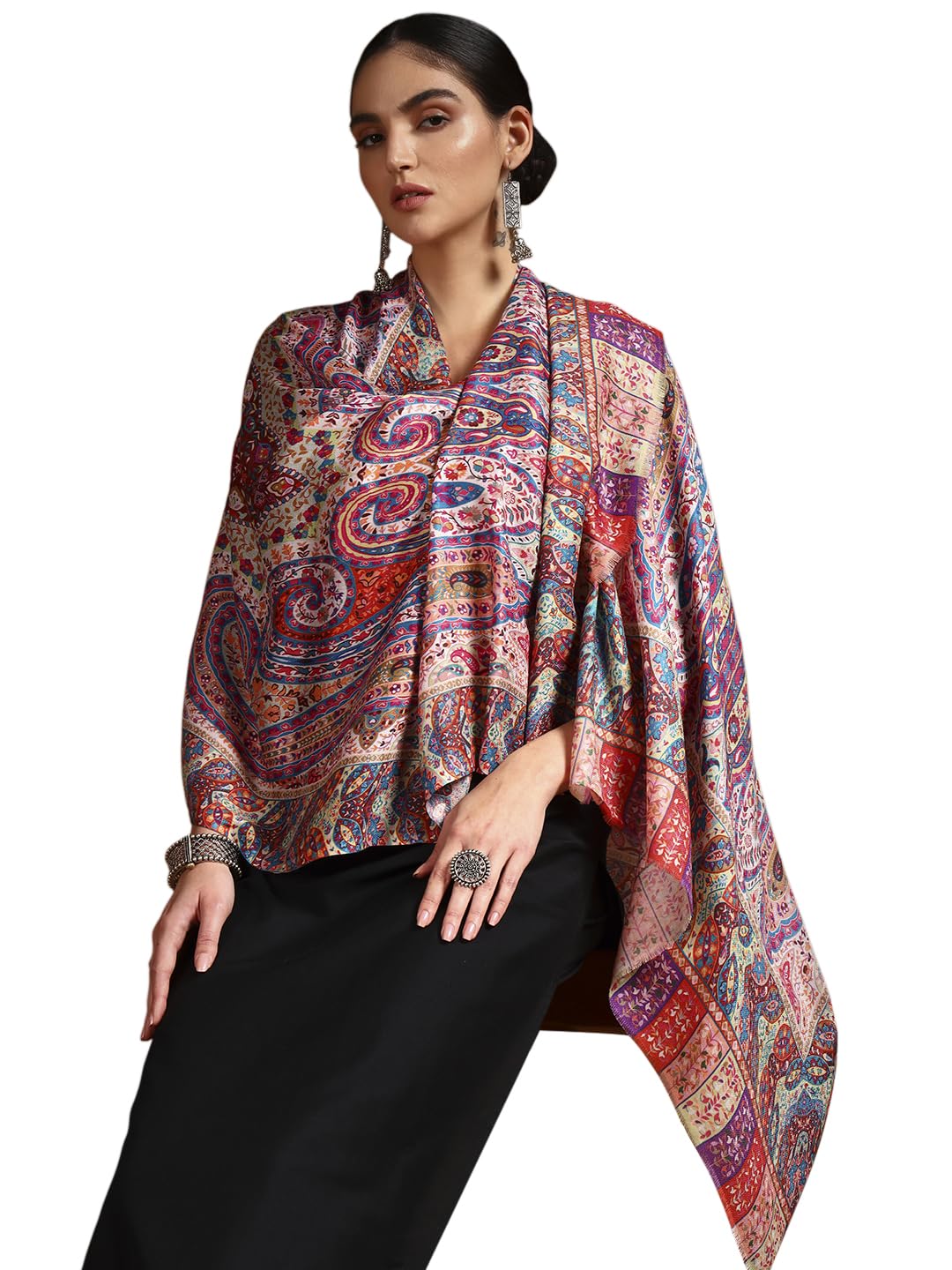 Pashmoda Women Royal Embers Fine Soft Bamboo Fibre Stole (Size 28x80in, 71x203cm) ISST33