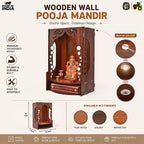 Gift Kya De Wooden Temple for Home Wall Mounted | LED Light Compact Pooja Mandir for Office, Flat, Living Room | Minimal Design Pooja Stand (DIY- H-16 x L-10 x W-7 Inch) (Modern Glow)