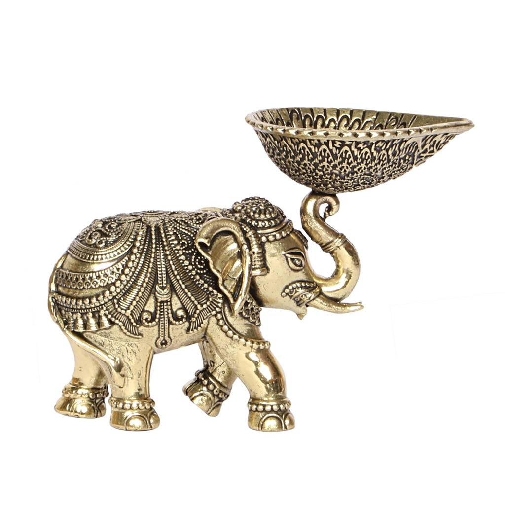 Svarup Ethnic Brass Elephant Diya Oil Lamp Hathi Trunk Up Deepak Showpiece Decor Gift Diwali