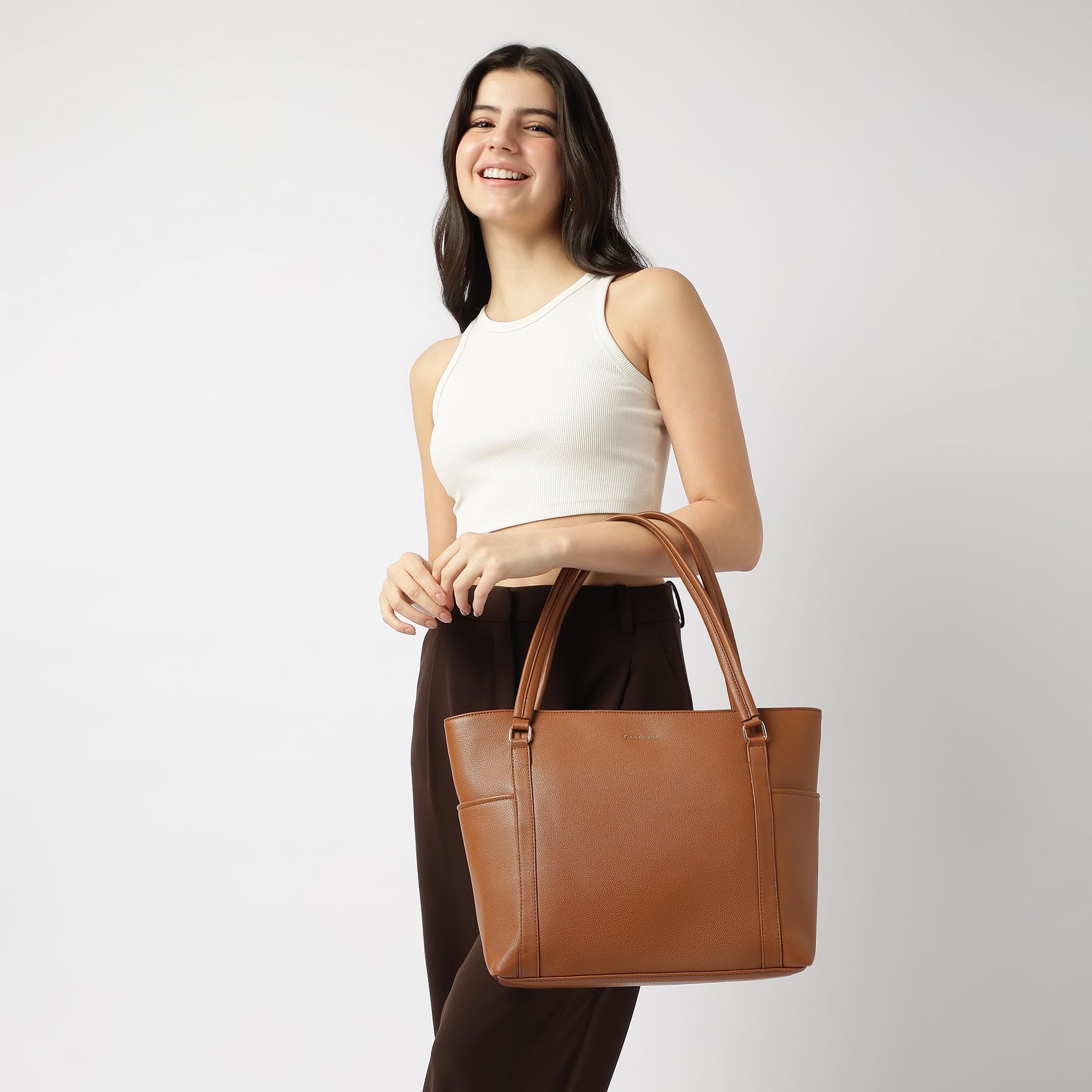 Fastrack JetSet Laptop Tote For Women | Faux Leather Work Tote With Padded Laptop Sleeve | Structured Shape & Zip Closure | Trendy Office Bags For Women