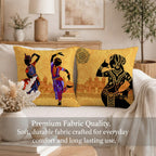 STITCHNEST Set of 2 Nritya Kala Collection Printed Jute Cushion Covers 16x16 Inches | Decorative Throw Pillow Covers for Sofa, Living Room, Bedroom | Perfect for Home Decor