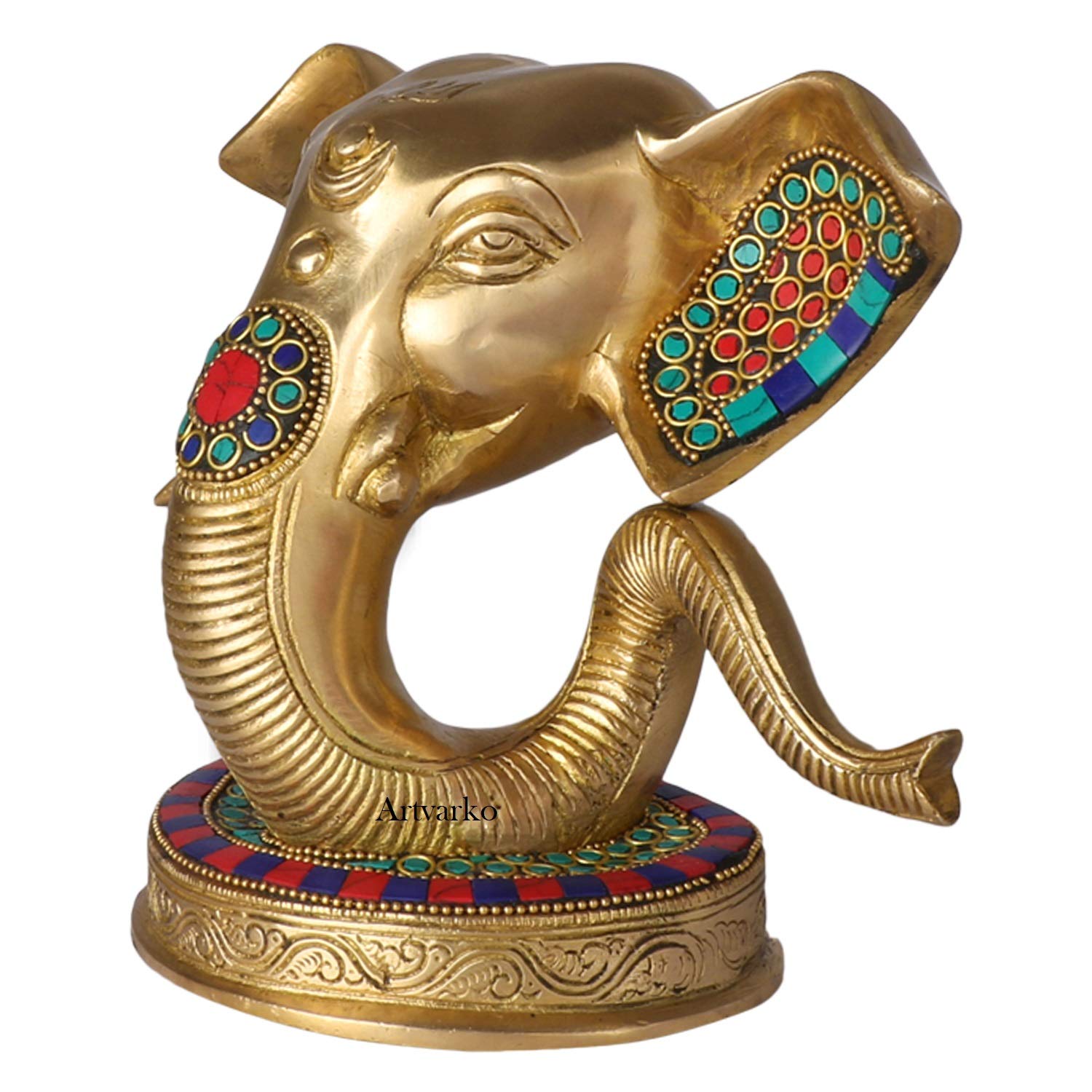ARTVARKO Abstract Bhagwan Ganesh Trunk Big Brass Idol for Home Decor Office Diwali Gift Pooja Entrance Ganpati Murti 8 Inch