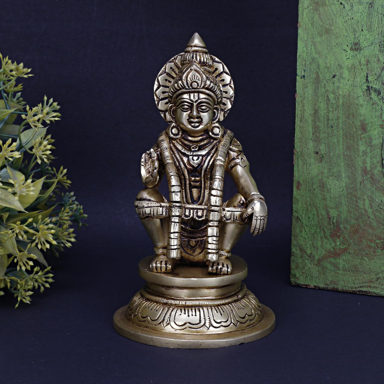 ARTVARKO Brass Lord Ayyappan Ayyappa Sabarimala Swamy Statue Idol Sculpture Blessing for Puja Home Health & Wealth 6.25 Inch