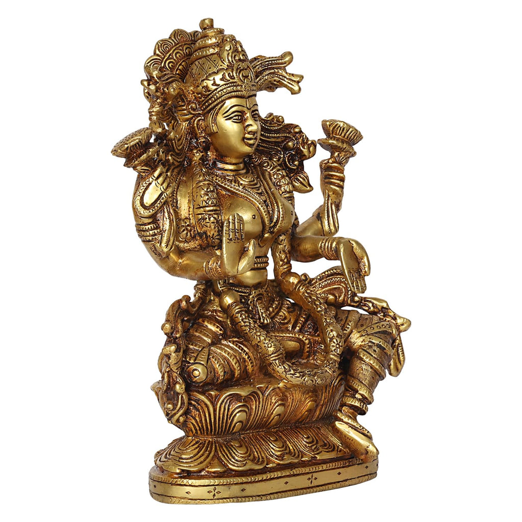 ARTVARKO Brass Dhan Laxmi Murti Lakshmi Idol Luxmi Goddess Lakshmi Sitting on Lotus Statue for Home Decor Puja Mandir Temple 9 Inch