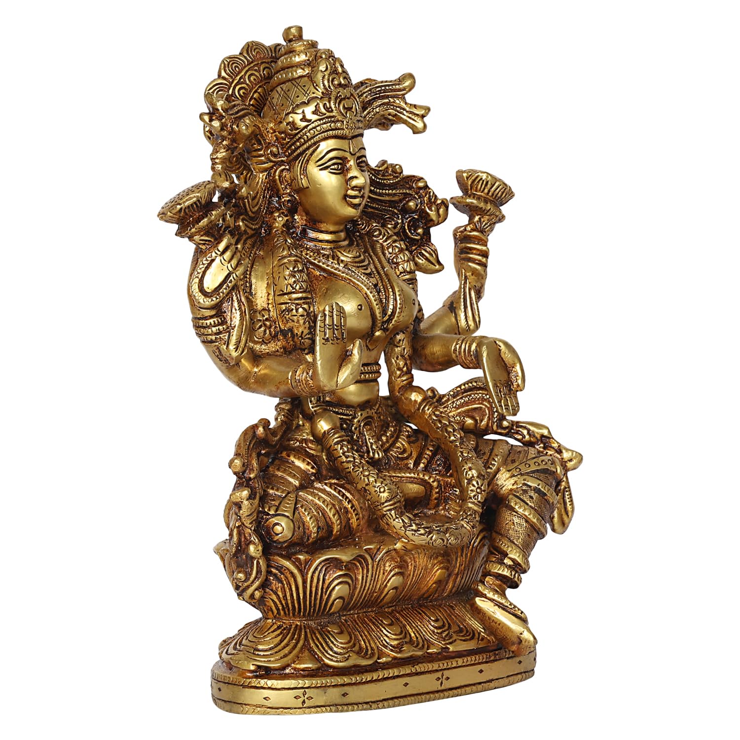 ARTVARKO Brass Dhan Laxmi Murti Lakshmi Idol Luxmi Goddess Lakshmi Sitting on Lotus Statue for Home Decor Puja Mandir Temple 9 Inch