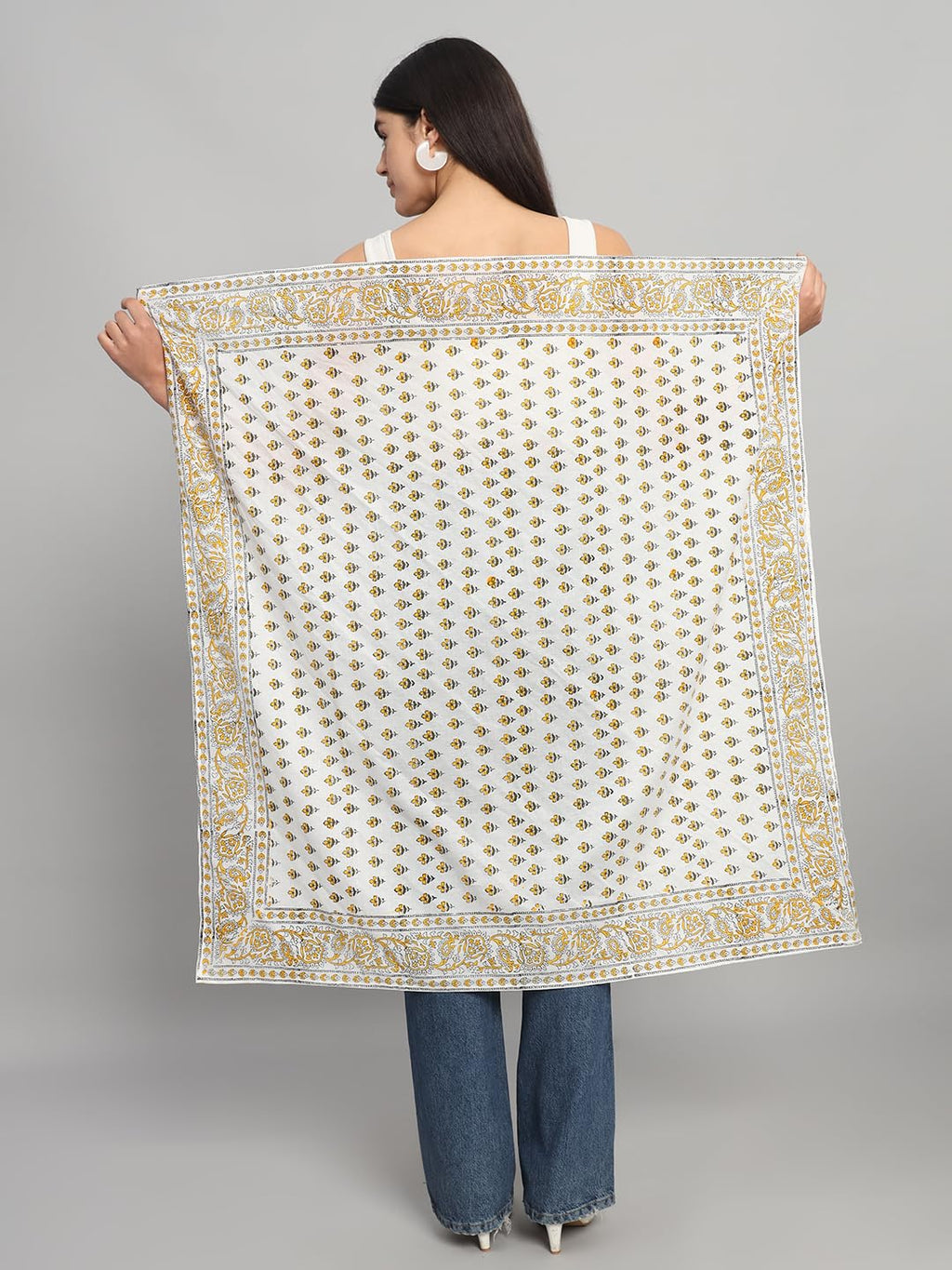 Ravaiyaa - Attitude is everything Sanganer Hand Block Printed Scarves Pure Cotton Scarf Square Hijab Dupatta 40 X 40 Inch (Yellow)