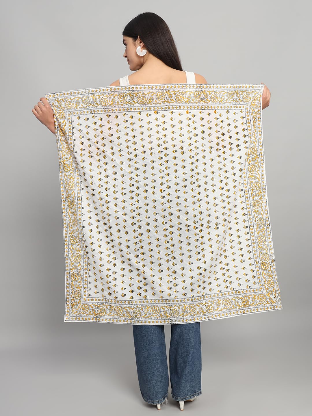 Ravaiyaa - Attitude is everything Sanganer Hand Block Printed Scarves Pure Cotton Scarf Square Hijab Dupatta 40 X 40 Inch (Yellow)