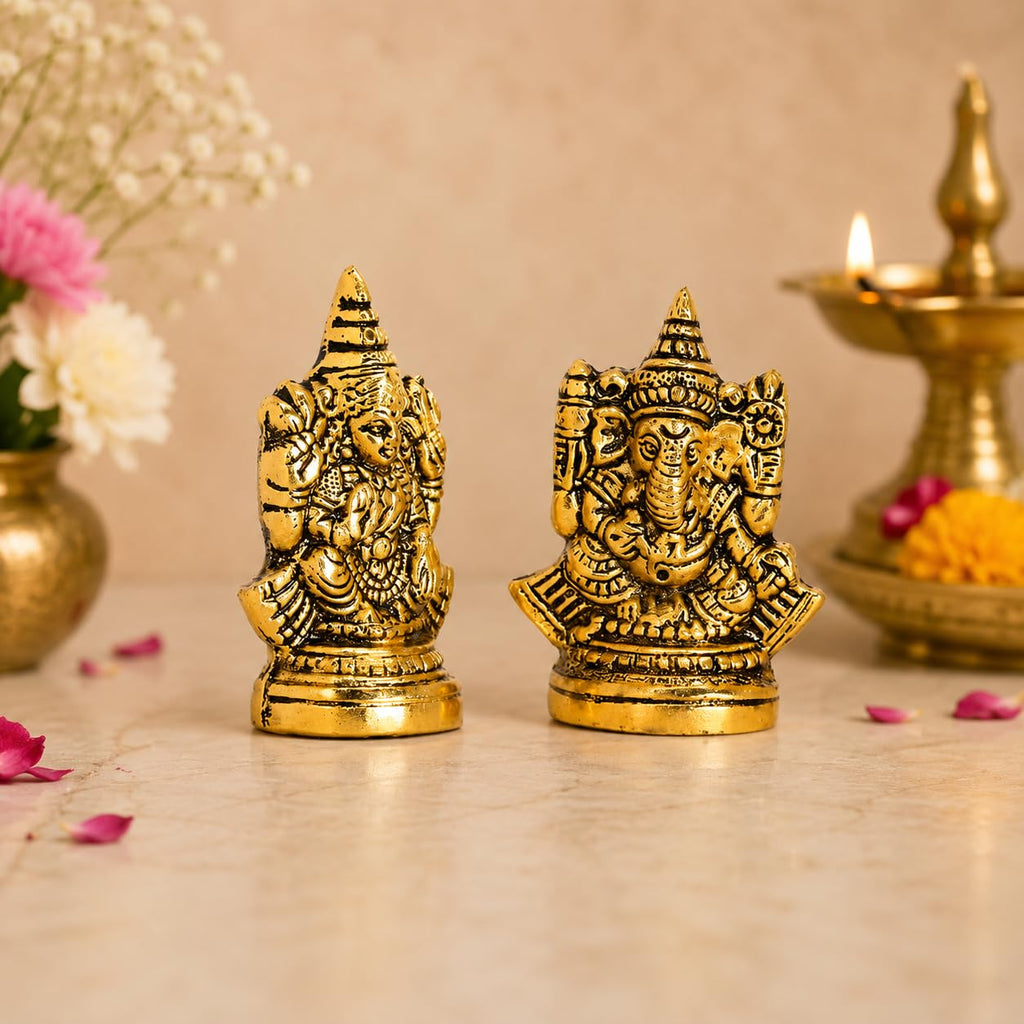 KridayKraft Metal Laxmi Ganesh Idol Decorative Murti Metal laxmi Ganesha Statue for Pooja & Decor Your Home, Office, Decorative Showpiece Figurines