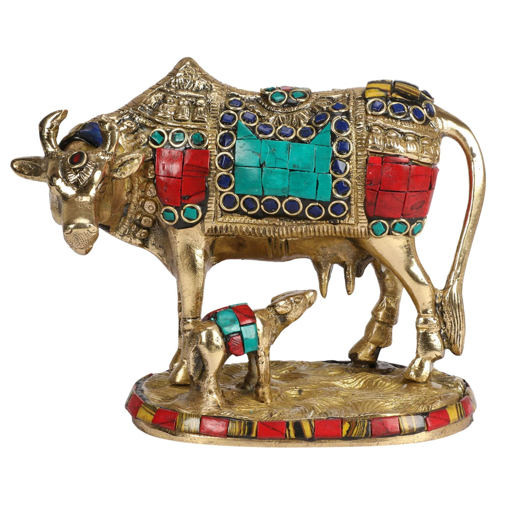 ARTVARKO Brass Unique Statue Idol Kamadhenu Cow God Idol Religious Sculpture Figurine Size: 6.50 X 5.50 Weight - 1.5 Kg