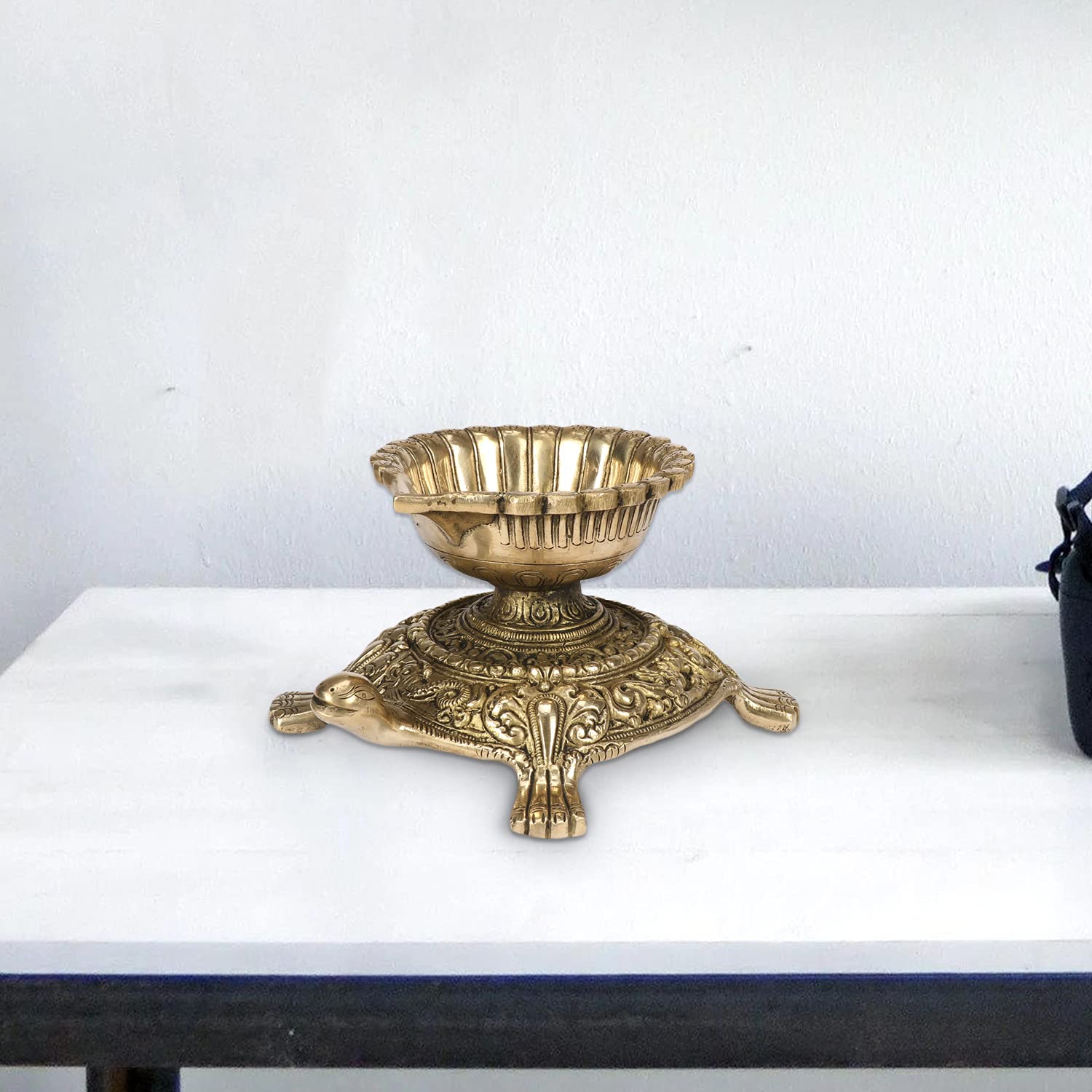 Artvarko Brass ASHT Dhaatu Large Size Diya Deepak for Puja Room Tortoise Kachua Statue Oil Deepak Lamp 7.5 Inches