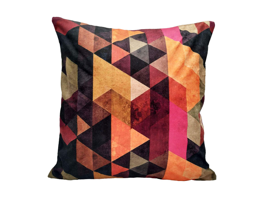 Khooti Velvet Cushion Cover, 20x20 (Triangular Orange)(Pack of 1)