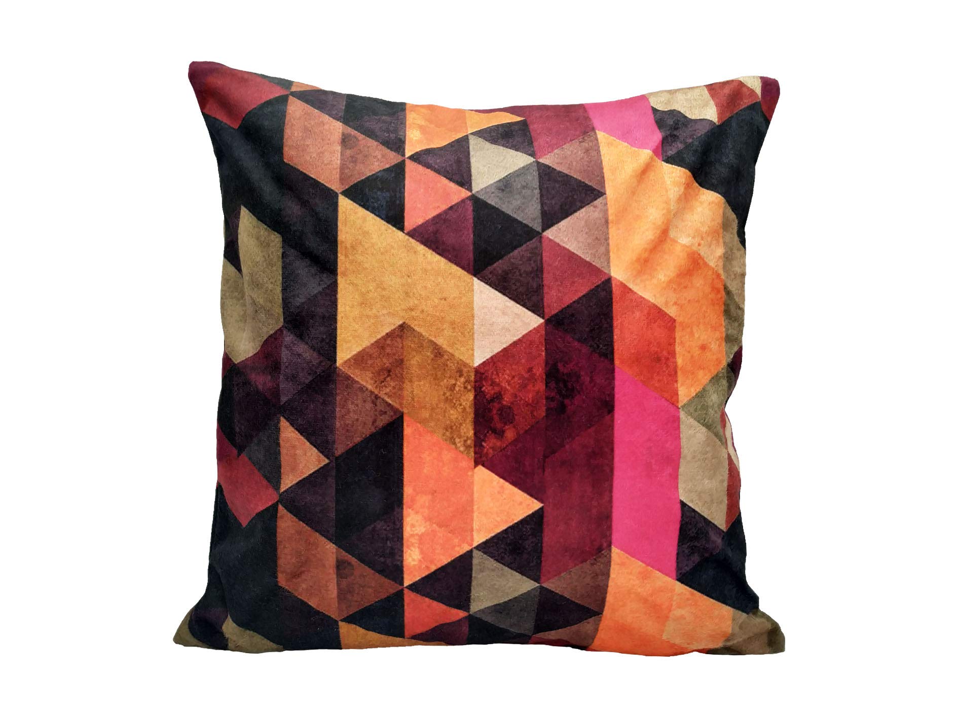 Khooti Velvet Cushion Cover, 20x20 (Triangular Orange)(Pack of 1)