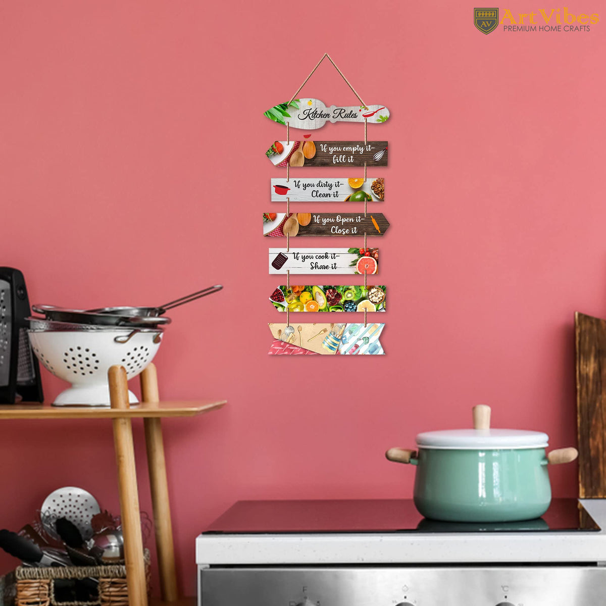 Artvibes Kitchen Rules Printed MDF Wooden Wall Art For Cafe | Kitchen | Restaurants | Quotes Decor Item | Kitchen Quotes Wall Hanging | Wall Sculpture | Signs & Plaques | Gift Items (WH_7004N)