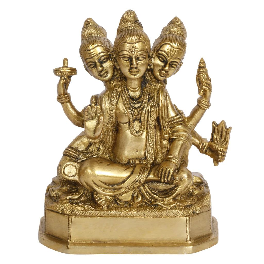 ARTVARKO Brass Lord Dattatreya Idol Bhagwan Datta Murti Statue for Home Pooja Office Decor Trimurti Bhagwan Sculpture 5 Inch