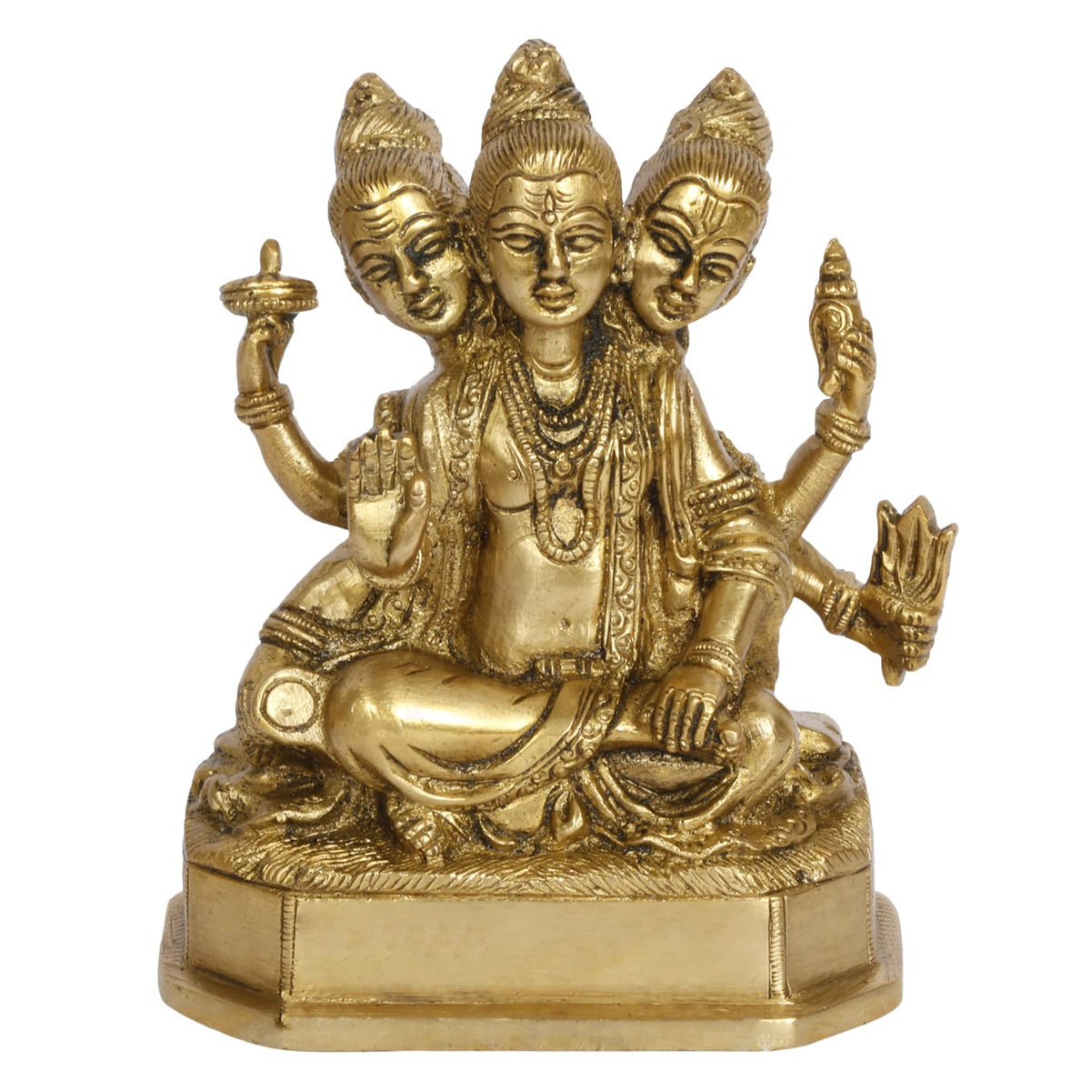 ARTVARKO Brass Lord Dattatreya Idol Bhagwan Datta Murti Statue for Home Pooja Office Decor Trimurti Bhagwan Sculpture 5 Inch