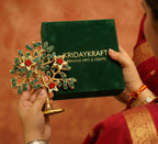 Metal Kalpavriksha Tree for Home Decor - Golden Wish Fulfilling Tree Metal Showpiece for Temple, Vastu, Office Table & Gifting Banyan (No 1 Golden Stone with Box)