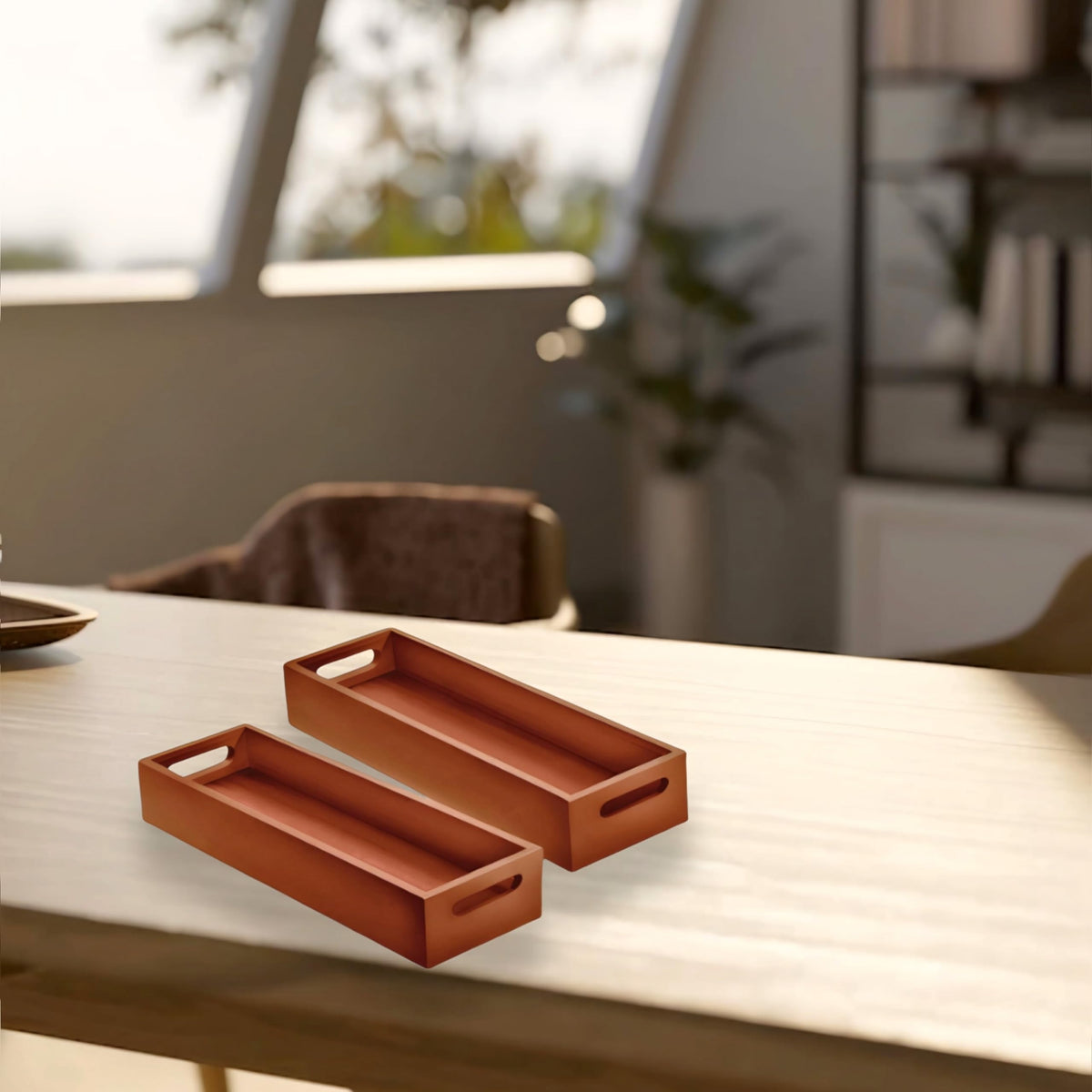 Dime Store Wooden Serving Tray Platter Multipurpose Tray | Serving Tray for Breakfast, Tea Serving, Tray for Storage, Table Decor Kitchen Decor (Set of 2, Natural)