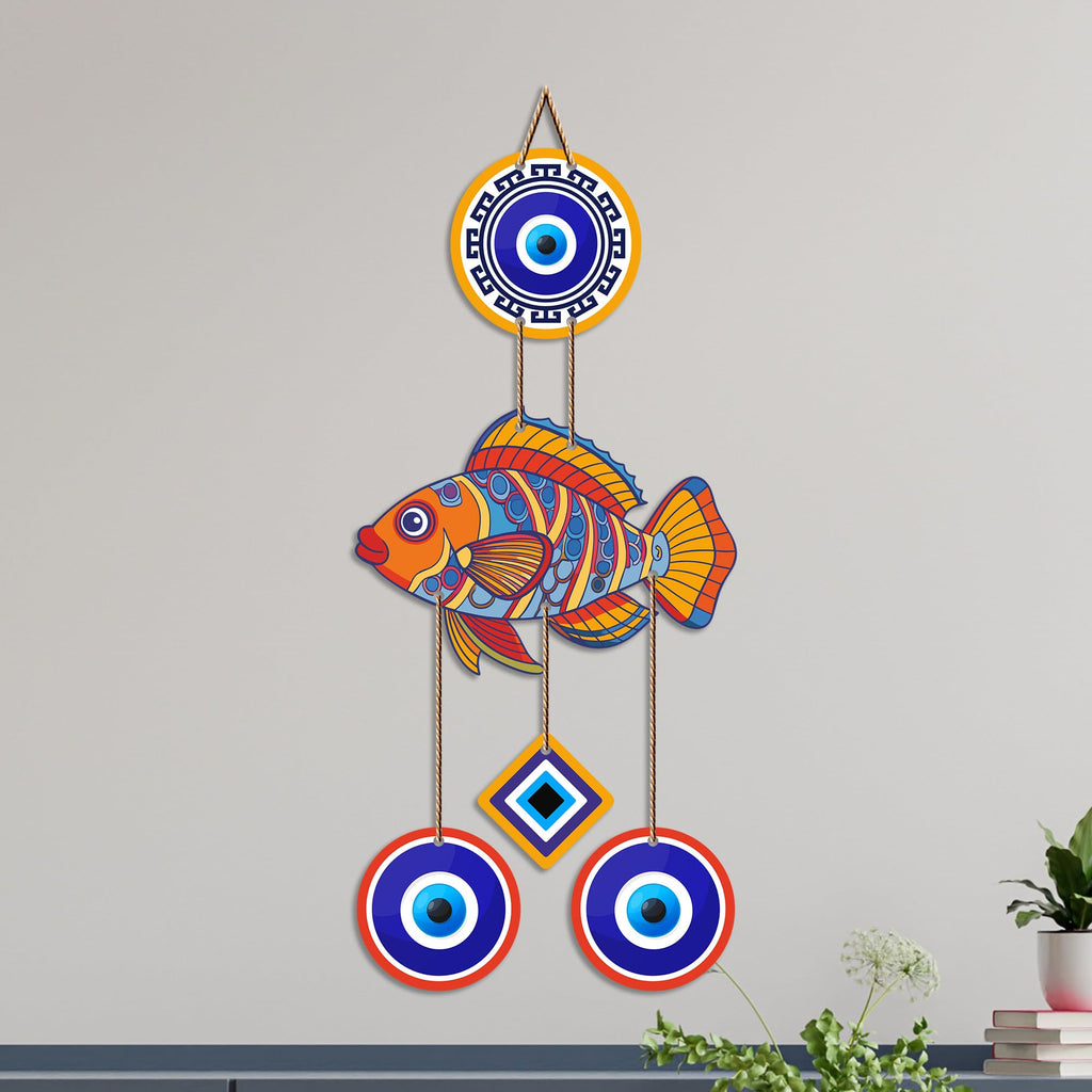 Artvibes Fish Nazar Battu Wall Hanging for Home Entrance | Evil Eye MDF Decorative Wall Art | Vastu Inspired Decor for Living Room | Office | Hallway | Lucky Charm Housewarming Gift (WH_8537N)