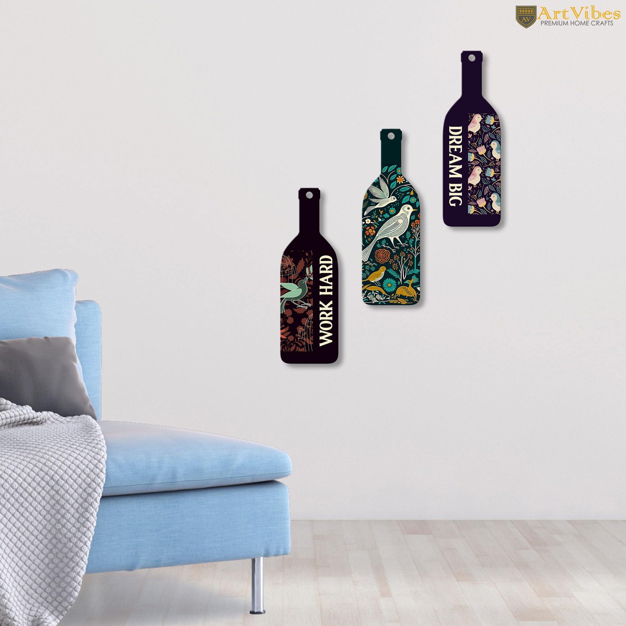 Artvibes Work Hard Dream Big Decor MDF Wall Hanger | Quotes Decor Item | Motivational Wall Decor | Wall Poster | Graphic Art | Gift Items | Office Wall Decoration Items (WH_9527N), Set of 3