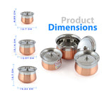 Expresso Steel Handi Set Copper Bottom Handi Set with Lid | Cookware Set of 3 Pieces Cooking Serving Bowl biryani Milk Hot Pot Pan Size - 600/1000/1500ml (Design 4)
