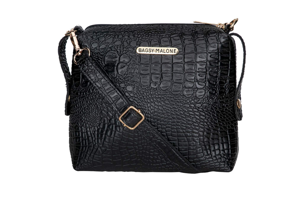 Bagsy Malone Women's Vegan Leather Stylish Tote Bag Pack of 3 | Ladies Purse Handbag (Croco Black)