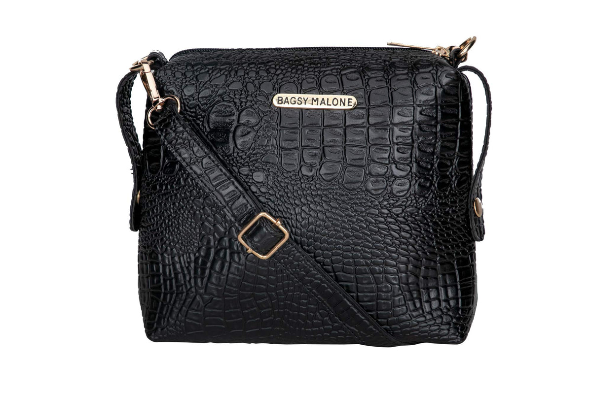 Bagsy Malone Women's Vegan Leather Stylish Tote Bag Pack of 3 | Ladies Purse Handbag (Croco Black)