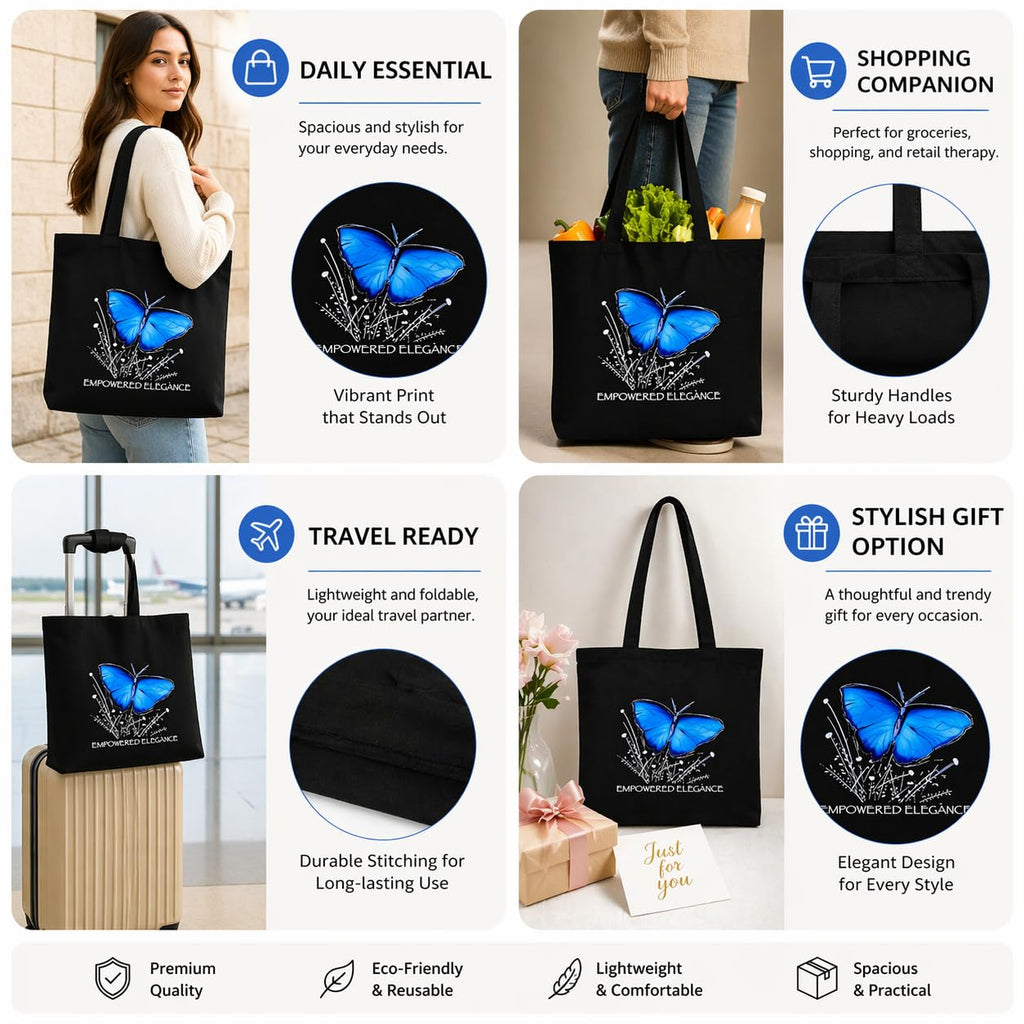 DANIOO DON'T WORRY WE CARRY Large Canvas Tote Bag for Women | Everyday Work & College Tote | 400 GSM Cotton, Bottle Holder & Inner Pocket | Black