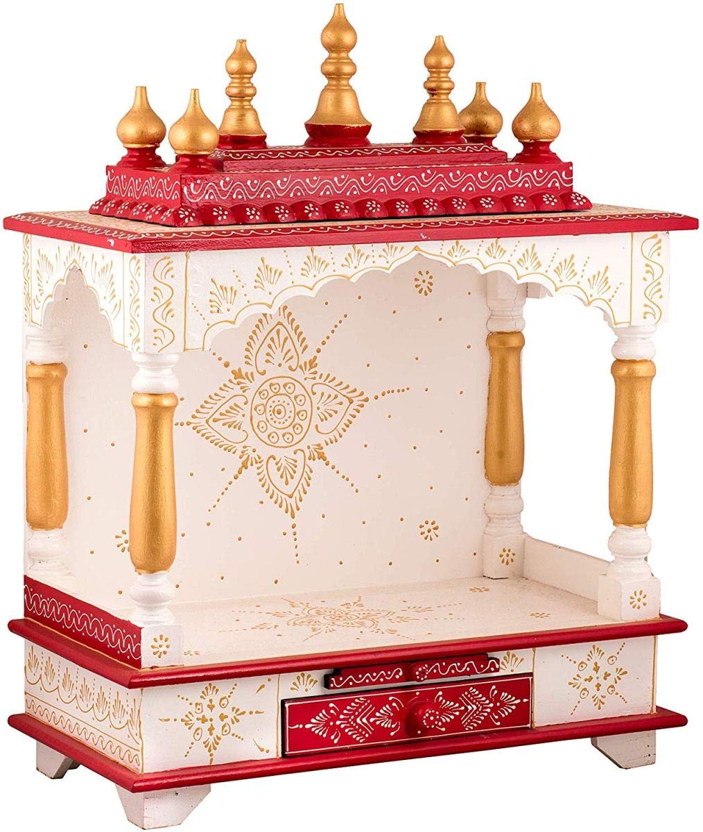 Kamdhenu art and craft Wooden Home Temple (Red And Yellow), 22 Inch